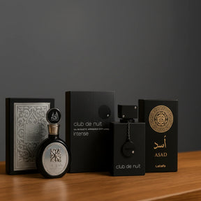 Compre 1 leve 3 Perfumes Árabes Masculinos (Asad Lattafa,Club de Nuit, Fakhar Black)